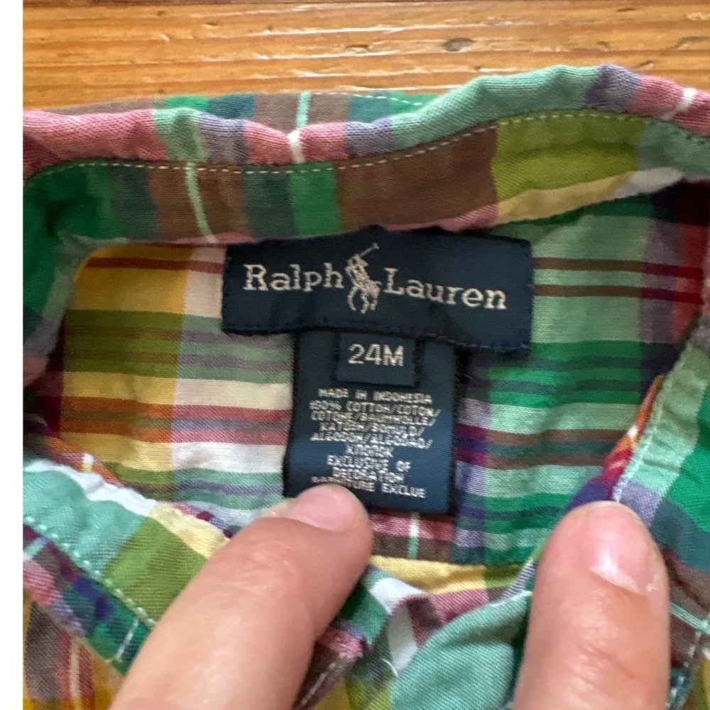 Ralph‎ Lauren Plaid Button Down Shirt Kids Multi Color Short Sleeve SIZE 24M